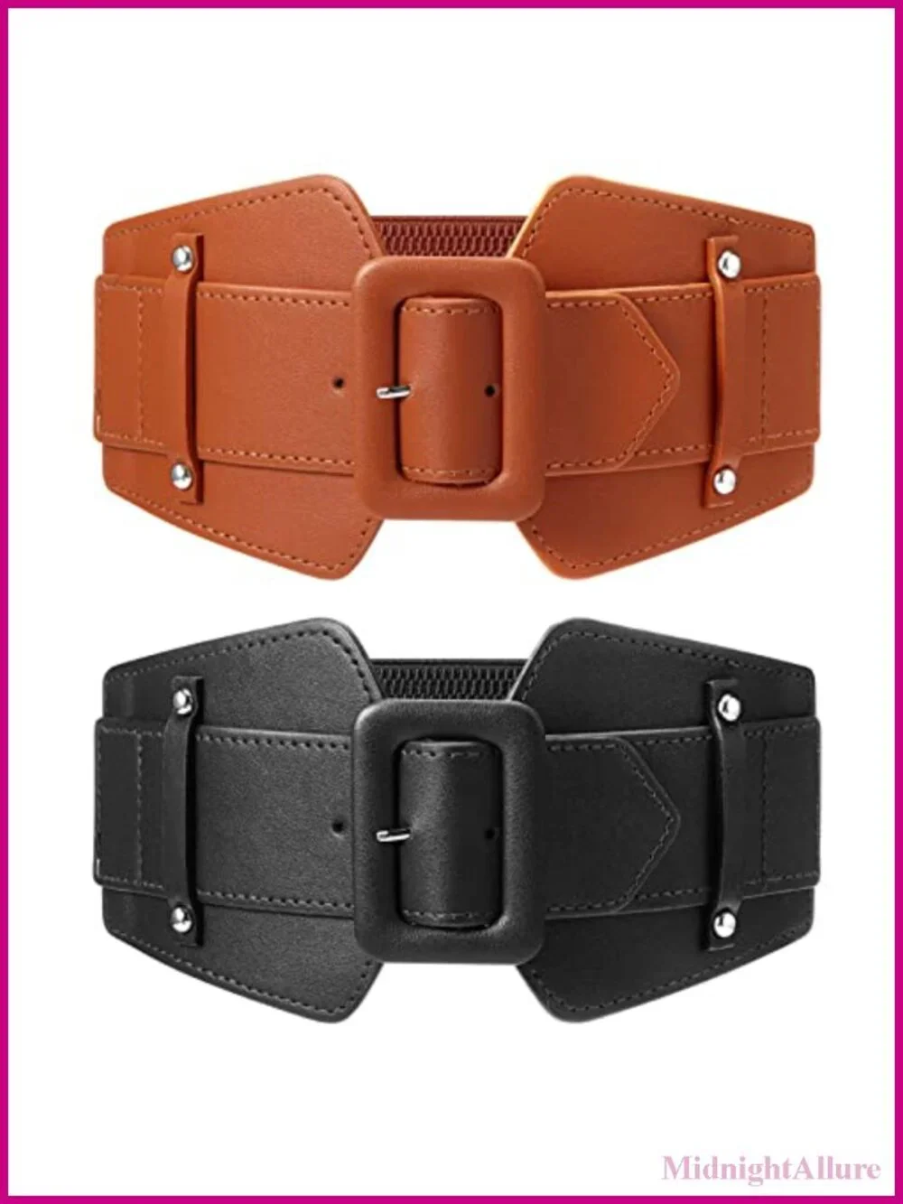 2 Pc Wide Elastic Waist Belt Set Faux Leather Corset Belt for Dress